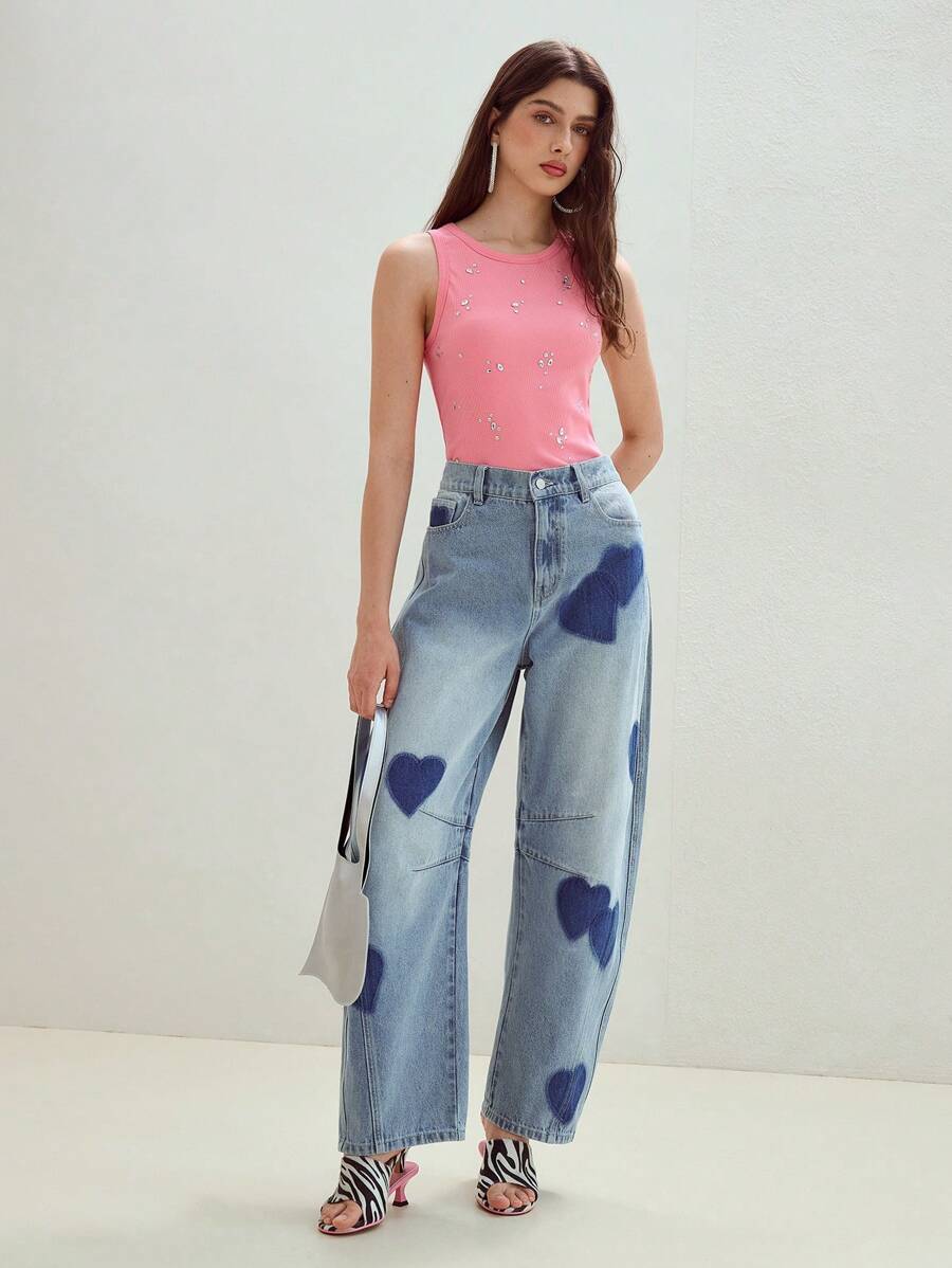 MOTF STUDIO QUẦN JEANS THOẢI MÁI THIẾT KẾ HÌNH VÁY TRÁI TIM THƯỜNG NGÀY LỚN, ĐỒ THỂ THAO & NGÀY LỄ - Màu xanh lam - Xem 1