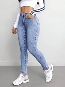SHEIN Tall Women's Jeans Skinny Stretch Trousers Blue Tall Women's Jeans Joggers Women's Jeans Women Jeans Women's Jeans Women's Pants Blue Jeans Jeans Tall - Medium Wash - View 7
