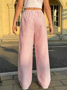 SHEIN Nova Glow Tween Girls Vacation Casual Striped Straight Leg Pants - Pink - View 2