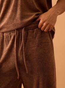 Musero Elasticated Straight Leg Towelling Trousers Summer Streetstyle Vacation Smart Casual - Brown - View 5