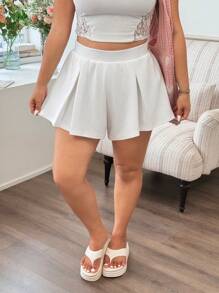 SHEIN EZwear Minifalda pantalón deportiva de unicolor, casual y simple, nueva para verano, para talla grande. Ideal para verano/primavera, vacaciones de primavera - Blanco - Ver 4