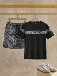 Manfinity BRENVOR Bộ áo thun nam tay ngắn dệt kim thường ngày, cổ điển, đô thị - màu đen - Xem 4