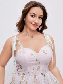 SHEIN MOD Váy ngắn hở vai thêu lưới cỡ lớn cho nữ - Hồng - Xem 4