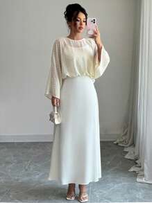 SHEIN Elenzya Đầm Maxi Tay Cánh Dơi Cổ Tròn Thanh Lịch Cho Nữ Mùa Hè - Màu be - Xem 1
