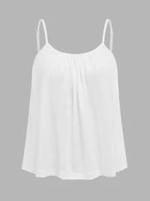 SHEIN EZwear 3 件套加大码女式纯色黑色、卡其色、白色褶皱宽松吊带背心，可调节肩带，适合春夏季度假 - 彩色 - 查看 9