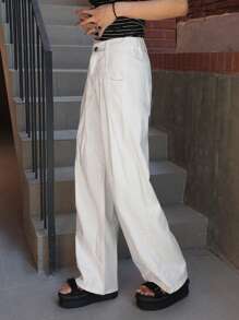 SHEIN ICON Damen Loose Fit Plissee Taschen Lässig Weite Bein Jeans