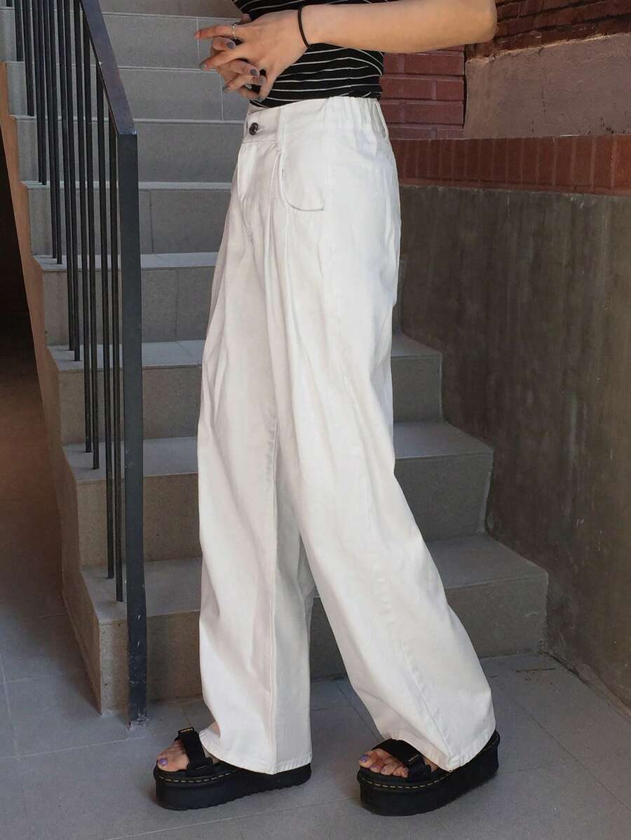 SHEIN ICON Damen Loose Fit Plissee Taschen Lässig Weite Bein Jeans