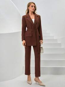 SHEIN Blazer A Colletto A Revers Con Cintura E Pantaloni Due Pezzi