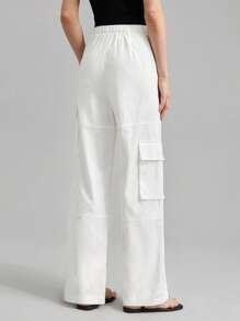 Ontre Pantaloni la modă de culoare solidă de damă, potriviti pentru vară - alb - Vizualizare 2