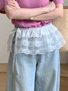 DAZY Women's Lace Embroidery Bowknot Waist Skirt, Suitable For All Seasons Fall Skirts