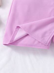 2pcs/Set Tween GirlsRibbed Pearl Trim Sleeveless Top & Solid Bow Skirt Shorts Casual Summer Outfit