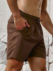 Surfspeed 男士字母印花休闲沙滩短裤 - 棕色 - 查看 2