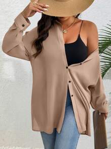 EMERY ROSE Damen Große Größen Lässig Loose Long Chiffon Bluse, transparent, geeignet für den Sommer