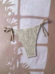 Swim Vcay 女士优雅度假蕾丝米色单裤 - 杏色 - 查看 2