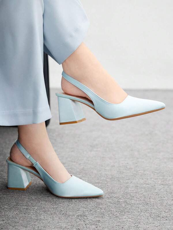 CUCCOO BIZCHIC Zapatos de tacón grueso de satén color azul claro con punta fina, adecuados para ir al trabajo, citas, fiestas y eventos