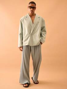 Musero Blazer oversized com lapelas alongadas e estilo urbano para férias no verão - Azul Menta - Ver 4