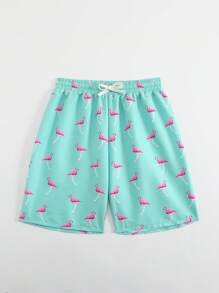 Short de baño informal con cintura de cordón y estampado de flamencos para adolescentes