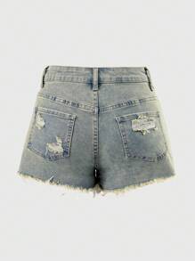 SHEIN EZwear Summer Casual Washed Ripped Denim Shorts - Light Wash - View 2