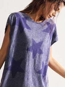 Bohemela Áo thun dệt kim cổ tròn in hình ngôi sao phong cách thường ngày theo phong cách Boho Country Vacation dành cho nữ - Màu xanh lam - Xem 2