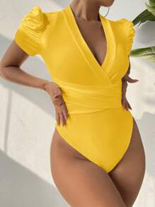SHEIN SXY Body de manga abullonada unicolor informal para vacaciones
