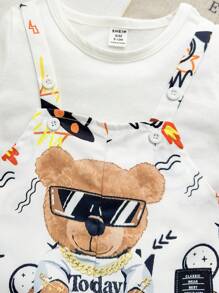 Conjunto de camiseta e shorts estilo street casual para bebês meninos de 0 a 3 anos, e estampa de ursinho de pelúcia - Multicolorido - Ver 6