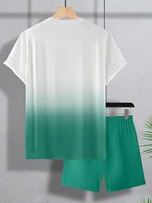 Manfinity RSRT Uomo, 2 pezzi/set, maglietta a maniche corte e pantaloncini coordinati con stampa sfumata a lettere e palme