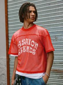 Manfinity Streetrush Camiseta de manga corta con diseño de letra de estilo callejero joven, semi transparente y con hombros caídos