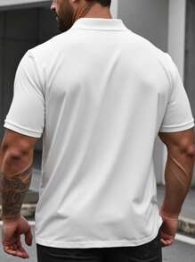 Manfinity Homme 2025 Spring-Summer New Men's Plus Size White Casual Short Sleeve Polo Shirt, Showcasing Relaxed Modern Style, Mature Casual, Suitable As A Gift For Boyfriend Or Husband