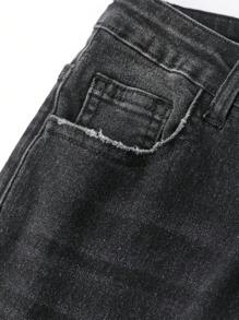 SHEIN Teen Boy Fashion Casual Vintage Y2k Black Asic Well-Fitting Comfortable Soft And Elastic Skinny Jeans For Teen Boy Clothes Boys Soft Dailywear And Teen Boy Summer And Spring Rave Outfits Festival And Beach Outfits Clothes - Black - View 5