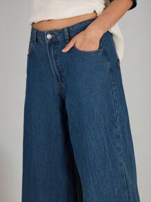 COUREZ Low Rise Super Oversized Jeans With Back Adjustable Strap , Y2K, Casual, Cotton, Summer For Women Vintage - Blue - View 6