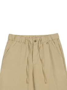 Manfinity Homme Men's Solid Color Pleated Waist Tie Tapered Casual Pants - Khaki - View 5