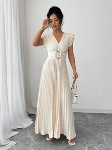 Elenzga Pantalones de verano bohemios, elegantes y encantadores para mujer, con estilo romántico y francés, sin mangas, cuello en V y cintura con volantes, para vacaciones en la playa