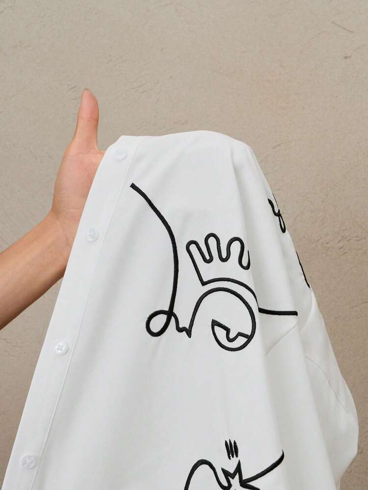 Women's Casual Elegant Loose White Embroidered Decor Turndown Collar Blouse, Spring Autumn, Suitable For Spring/Summer Festivals, Graduation