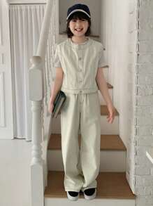 DAZY Tween Girls Denim Two Pieces Outfits,Girls Summer Outfits,Back To School Clothes - Beige - View 1