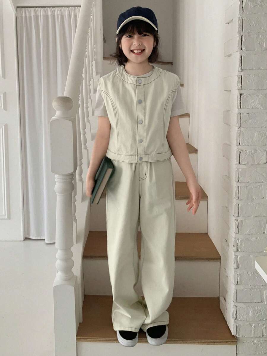 DAZY Tween Girls Denim Two Pieces Outfits,Girls Summer Outfits,Back To School Clothes - Beige - View 1