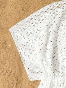 SHEIN Teens Girls' Solid Color V-Neck Cross-Wrap Beach Cover-Up Pullover, Vacation & Pool Party