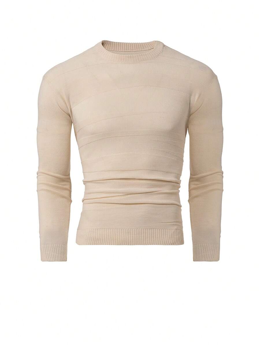 RueChic Pulover bărbătesc cu guler rotund, model geometric, dungi, model regulat