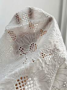 Flirla Plus Size Lace Embroidered Bowknot Short Sleeve Blouse, Casual Summer Shirt For Girls - White - View 6