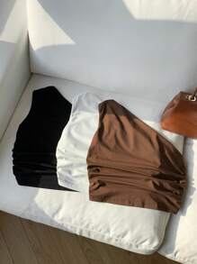 SHEIN EZwear 3 件套不对称单肩休闲性感紧身上衣，适合夏季、度假和沙滩穿着 - 彩色 - 查看 2