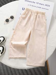 Young Boy Casual Loose Striped Wide Leg Pants - White - View 7