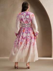 Anewsta Women's Spring/Summer New Lace Patchwork A-Line Long Sleeve Dress, Elegant Vacation Dress - Pink - View 2