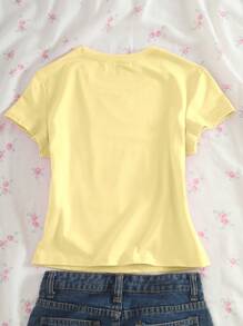 Lunelith SHEIN Lunessa Women's Y2K Blueberry Print Cropped Short Sleeve T-Shirt, Yellow