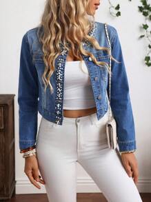 EMERY ROSE Chaqueta y abrigo vaquero de mujer de manga larga, de moda para el verano - Azul - Ver 3