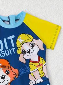 小男孩小狗图案拉链短袖防晒衣