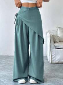 Chiquease 女士纯色侧系带宽松阔腿休闲长裤