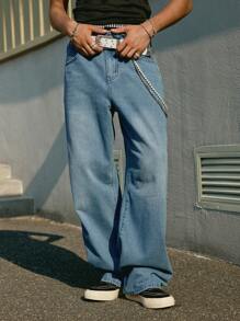 PAVTROS Jeans casuales de corte recto y ajuste holgado con bolsillos para hombre - Azul - Ver 5
