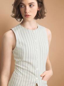 Ontre Bộ vest sọc một hàng khuy 2 chiếc có túi và quần short, dành cho trang phục công sở thường ngày đi làm, Xuân/Hè 2025 - Màu be - Xem 7