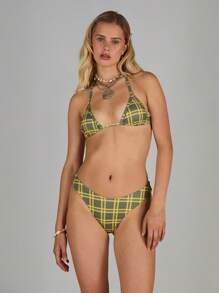 COUREZ Check Triangle Booty Shorts Bikini Set /Summer Beachwear Vacation Outfits/Y2K/Casual Vintage - Green - View 4