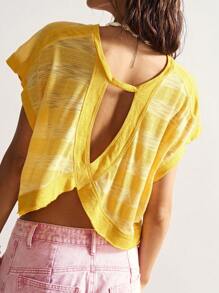 Bohemela BOHO Casual Beach Holiday Solid Color Knit Striped Loose T-Shirt For Women
