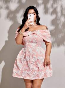 Elenzga Váy mới mùa xuân/hè thanh lịch, vải jacquard 3D, thiết kế nơ trễ vai, dáng chữ A, sinh nhật, câu lạc bộ, tốt nghiệp, lãng mạn, đa năng - Hồng - Xem 4